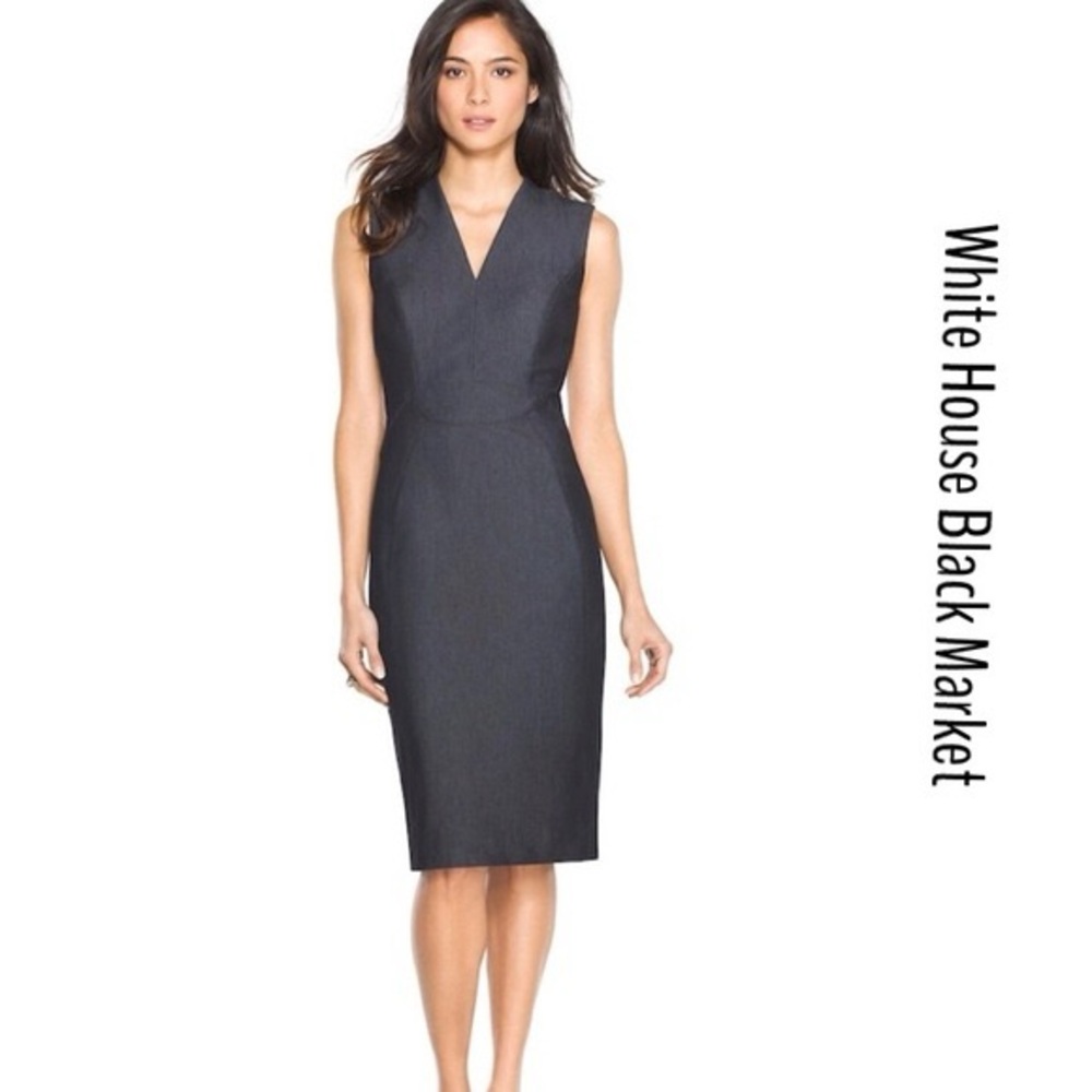 WHBM DENIM SHEATH MIDI DRESS Women’s Size 12 Zip Up Back Business Formal